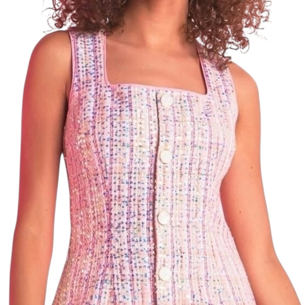 ✨ NWT Endless Rose Sequin Tweed Pink Sleeveless Mini Dress - Size Small